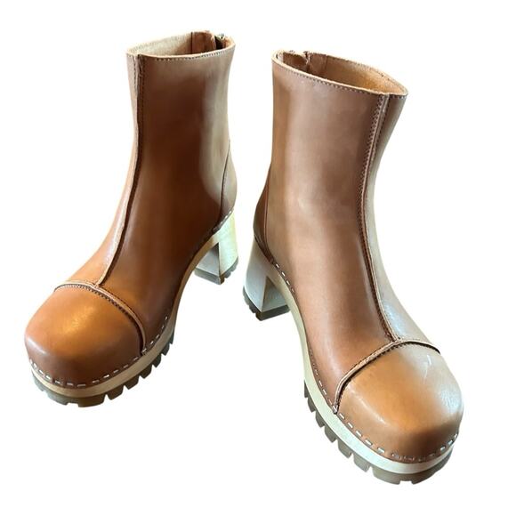 Swedish Hasbeens Stitchy  Leather Ankle Boot Wood Clog Midsole NEW EU 36 US 6 - Picture 5 of 9